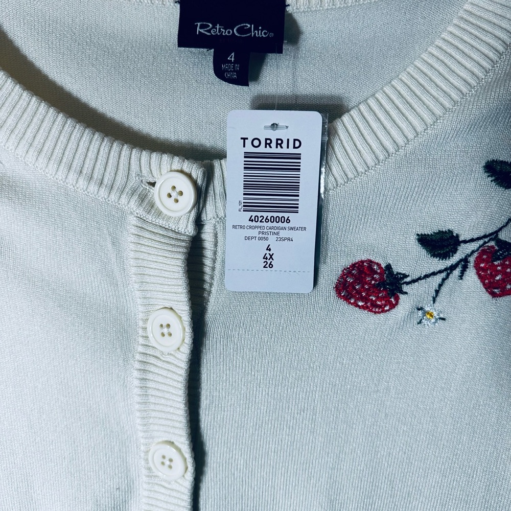 4x 26/28 fits 3x 4x ⭐️NEW Torrid Retro Chic Embroidered Cropped Cardigan - Picture 11 of 13